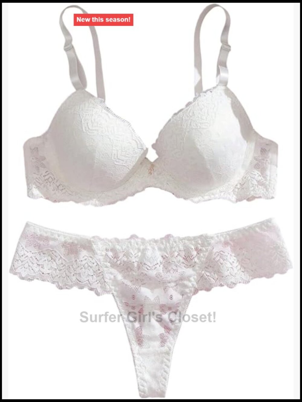 Floral Lace Lingerie Set Padded Underwire Bra Ruffle Thong 2 Piece